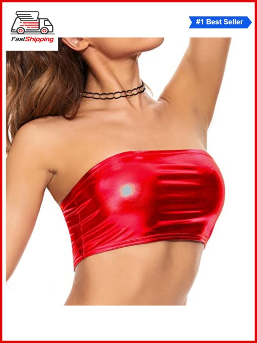 ✨ Metallic Crop Top Shiny Strapless Tube Bra Rave Festival Costume